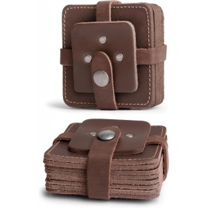 Hide & Drink Leather Coasters Set of 8, Premium Leather Table Protection for Drinks, Elegant Accessory for Home/Office, Protects Surfaces, Bourbon Table Coasters, Bar, Western (Bourbon Brown)