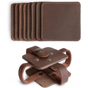 Hide & Drink Leather Coasters Set of 8, Premium Leather Table Protection for Drinks, Elegant Accessory for Home/Office, Protects Surfaces, Bourbon Table Coasters, Bar, Western (Bourbon Brown)