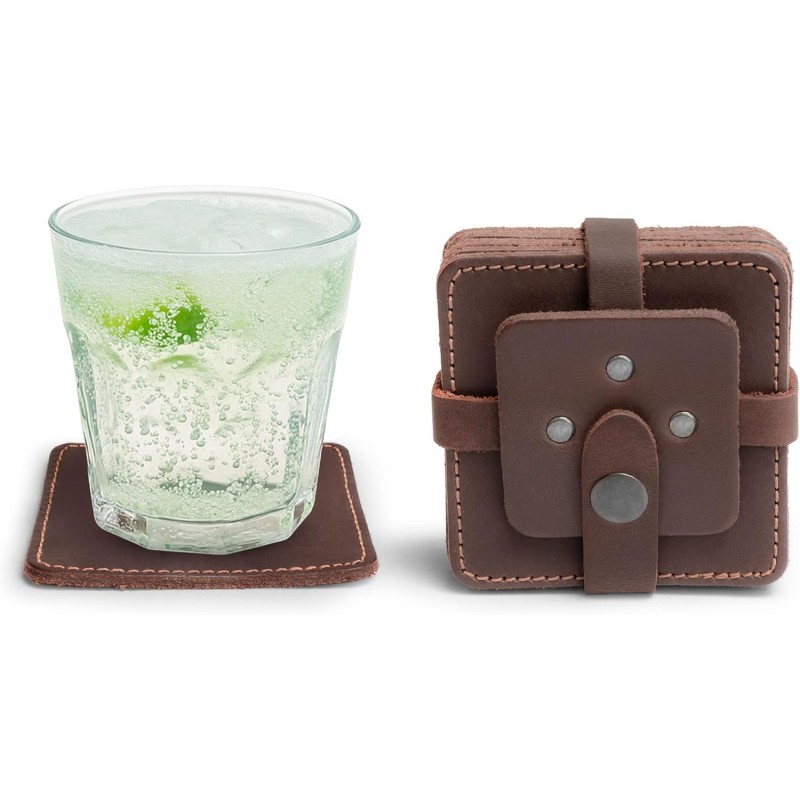 Hide & Drink Leather Coasters Set of 8, Premium Leather Table Protection for Drinks, Elegant Accessory for Home/Office, Protects Surfaces, Bourbon Table Coasters, Bar, Western (Bourbon Brown)