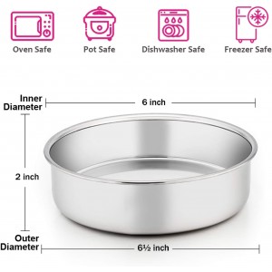 E-far 6 Inch Cake Pan Set of 3, Stainless Steel Round Smash Cake Baking Pans Tins, Non-Toxic & Healthy, Mirror Finish & Dishwasher Safe