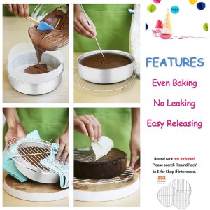 E-far 6 Inch Cake Pan Set of 3, Stainless Steel Round Smash Cake Baking Pans Tins, Non-Toxic & Healthy, Mirror Finish & Dishwasher Safe