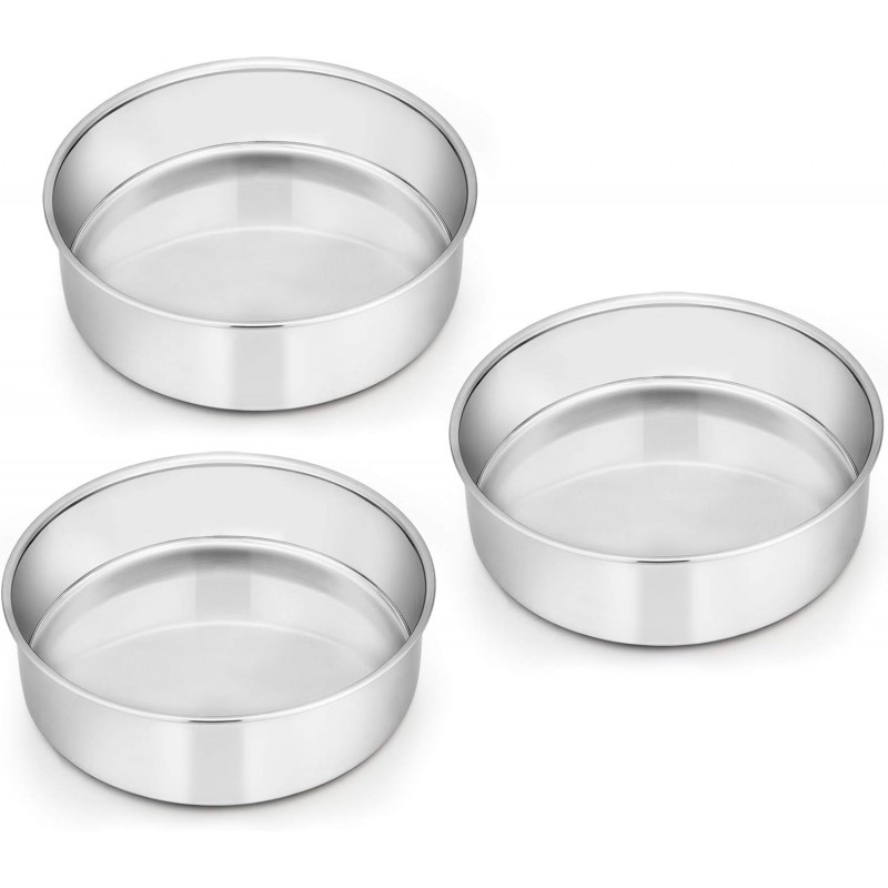 E-far 6 Inch Cake Pan Set of 3, Stainless Steel Round Smash Cake Baking Pans Tins, Non-Toxic & Healthy, Mirror Finish & Dishwasher Safe