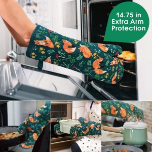 Oven Mitts Cotton Fashion Cute Fox Design 1 pair Heat Resistant Oven Gloves Safe Cooking Baking Grilling Barbecue Machine Washable (fox, oven mitts)