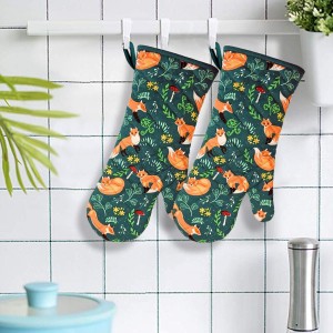 Oven Mitts Cotton Fashion Cute Fox Design 1 pair Heat Resistant Oven Gloves Safe Cooking Baking Grilling Barbecue Machine Washable (fox, oven mitts)