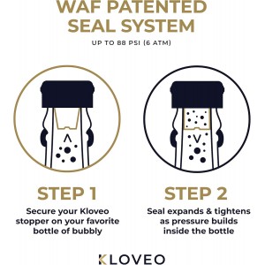KLOVEO Champagne Stoppers - Patented Seal - Made in Italy - Professional Grade WAF Champagne Bottle Stopper - Prosecco, Cava, and Sparkling Wine Bottle Stopper