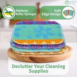 Set of 4 Premium Paperless Kitchen Dish Wash Scrubs – Sponge Scour Pads Made of 100% Natural Organic Fibers W/Non-Toxic Coat – Non-Scratch Surface – 5” x 6.5” – Ideal for Kitchen, Bathroom Cleaning