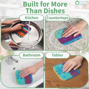 Set of 4 Premium Paperless Kitchen Dish Wash Scrubs – Sponge Scour Pads Made of 100% Natural Organic Fibers W/Non-Toxic Coat – Non-Scratch Surface – 5” x 6.5” – Ideal for Kitchen, Bathroom Cleaning