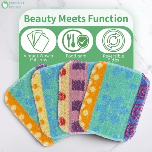 Set of 4 Premium Paperless Kitchen Dish Wash Scrubs – Sponge Scour Pads Made of 100% Natural Organic Fibers W/Non-Toxic Coat – Non-Scratch Surface – 5” x 6.5” – Ideal for Kitchen, Bathroom Cleaning