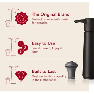 Vacu Vin Original Wine Saver with 4 Vacuum Bottle Stoppers – Black Wine Preserver Pump for Red or White Wine – Manual Air Remover System – Airtight Seal – Keep Wine Fresh Longer