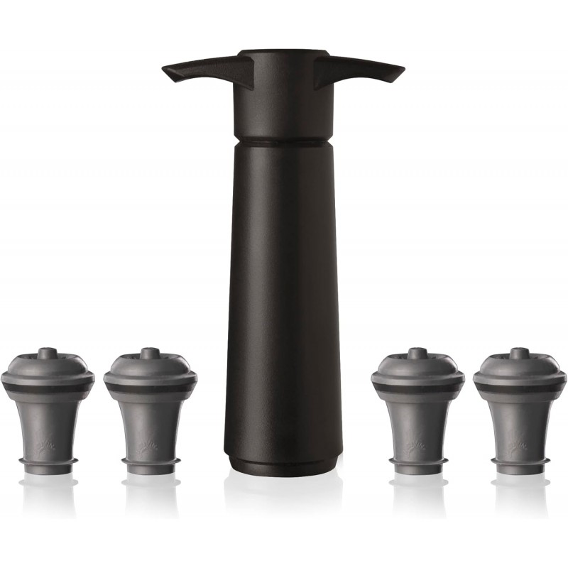Vacu Vin Original Wine Saver with 4 Vacuum Bottle Stoppers – Black Wine Preserver Pump for Red or White Wine – Manual Air Remover System – Airtight Seal – Keep Wine Fresh Longer