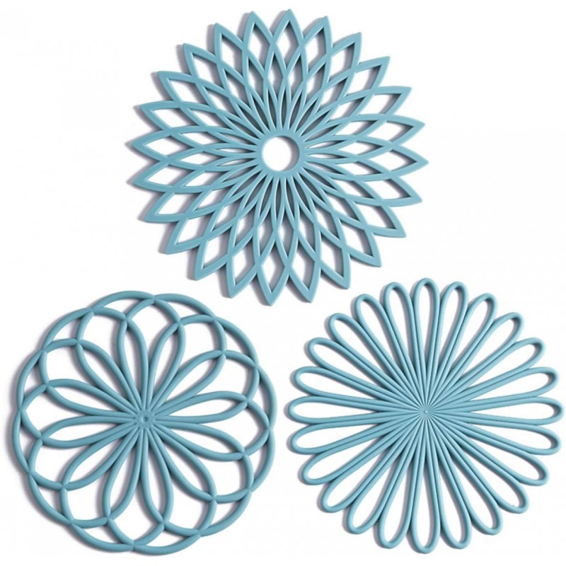 Set of 3 Silicone Trivet Mat - Non-Slip & Heat Resistant Modern Kitchen Hot Pads for Table & Countertop - Trivet for Hot Dishes, Turquoise