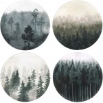 Lahome Forest Pattern Coasters - Round Drinks Absorbent Stone Coaster Set with Ceramic Stone and Cork Base for Kinds of Mugs and Cups (Forest, 4)