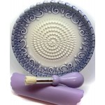 All-in-one Premium Ceramic Garlic Grater Plate 4-Piece Set - Purple Embossed Design and Style - For Garlic, Ginger, Chocolate, and more! - Comes with 5.25