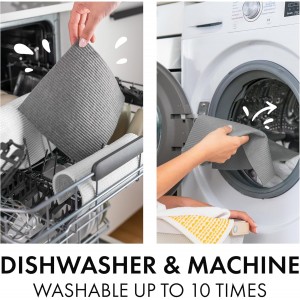 SUPERSCANDI 10 Pack Swedish Dishcloths for Kitchen - 100% Biodegradable & Compostable Reusable Paper Towels Washable, Food-Safe & Without Plastic - Dish Rags Suitable for Any Surface, Grey