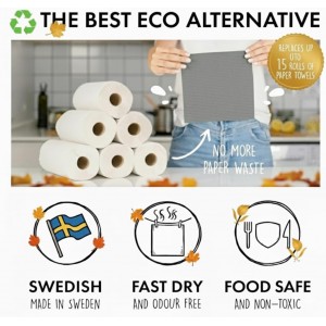 SUPERSCANDI 10 Pack Swedish Dishcloths for Kitchen - 100% Biodegradable & Compostable Reusable Paper Towels Washable, Food-Safe & Without Plastic - Dish Rags Suitable for Any Surface, Grey
