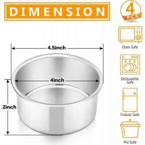 P&P CHEF Cake Pan Set of 4, Stainless Steel Baking Round Cake Pans Tins Bakeware for Birthday Wedding, Leak-proof & Easy Clean, Mirror Finish & Easy Releasing, 4 Inch