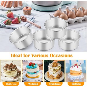 P&P CHEF Cake Pan Set of 4, Stainless Steel Baking Round Cake Pans Tins Bakeware for Birthday Wedding, Leak-proof & Easy Clean, Mirror Finish & Easy Releasing, 4 Inch