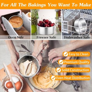 P&P CHEF Cake Pan Set of 4, Stainless Steel Baking Round Cake Pans Tins Bakeware for Birthday Wedding, Leak-proof & Easy Clean, Mirror Finish & Easy Releasing, 4 Inch