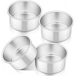P&P CHEF Cake Pan Set of 4, Stainless Steel Baking Round Cake Pans Tins Bakeware for Birthday Wedding, Leak-proof & Easy Clean, Mirror Finish & Easy Releasing, 4 Inch