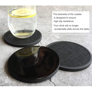 Absorbent Coasters for Drinks with Holder - 6packs, Silicone Coaster with Soft Felt Insert, Black (Coasters with Holder, Black)