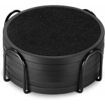 Absorbent Coasters for Drinks with Holder - 6packs, Silicone Coaster with Soft Felt Insert, Black (Coasters with Holder, Black)