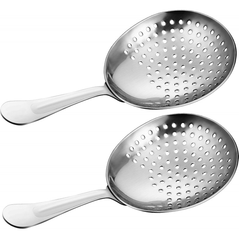 Boao 2 Pack Julep Strainers Stainless Steel Strainer Cocktail Spoon for Loose Tea Filter Practical Bar Colander Tool for Commercial Bar Use
