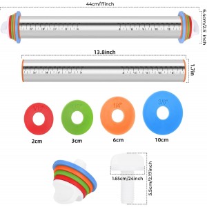 Rolling Pin nonstick and Silicone Baking Pastry Mat combo kit, Adjustable Rolling Pin With Thickness Rings for Baking Fondant, Pizza, Pie, Pastry, Pasta, Dough, Cookies (red)