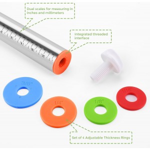 Rolling Pin nonstick and Silicone Baking Pastry Mat combo kit, Adjustable Rolling Pin With Thickness Rings for Baking Fondant, Pizza, Pie, Pastry, Pasta, Dough, Cookies (red)