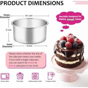 E-far 4 Inch Small Cake Pan Set of 3, Stainless Steel Mini Round Smash Cake Baking Pans, Non-Toxic & Healthy, Mirror Finish & Dishwasher Safe