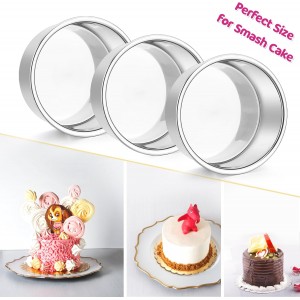 E-far 4 Inch Small Cake Pan Set of 3, Stainless Steel Mini Round Smash Cake Baking Pans, Non-Toxic & Healthy, Mirror Finish & Dishwasher Safe