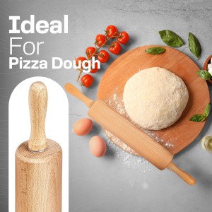 Wooden Rolling Pin 17.6 Inch with Rotating Ergonomic Handles – Classic Beech Wood Dough Roller for Baking Pizza, Pastry, Bread, and Cookies