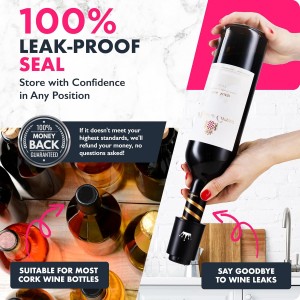 VINABON Vacuum Wine Stopper Set [Pack of 2] - Updated 2026 Preserves Freshness and Flavor for 15 Days. Improved One Pump Button Design, 100% Leak Proof Seal in Any Position. Includes WineGuide eBook