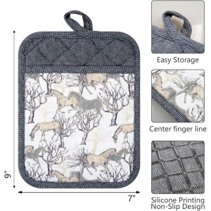 Pot Holders Set of 3 Silicone Printing Non Slip Heat Resistant, Yarm-Dyed Hot Pads Cotton Home Kitchen Cooking Barbecue Microwave Women Men Machine Washable BBQ Grilling. (Gray Potholders)