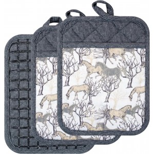 Pot Holders Set of 3 Silicone Printing Non Slip Heat Resistant, Yarm-Dyed Hot Pads Cotton Home Kitchen Cooking Barbecue Microwave Women Men Machine Washable BBQ Grilling. (Gray Potholders)