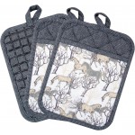 Pot Holders Set of 3 Silicone Printing Non Slip Heat Resistant, Yarm-Dyed Hot Pads Cotton Home Kitchen Cooking Barbecue Microwave Women Men Machine Washable BBQ Grilling. (Gray Potholders)