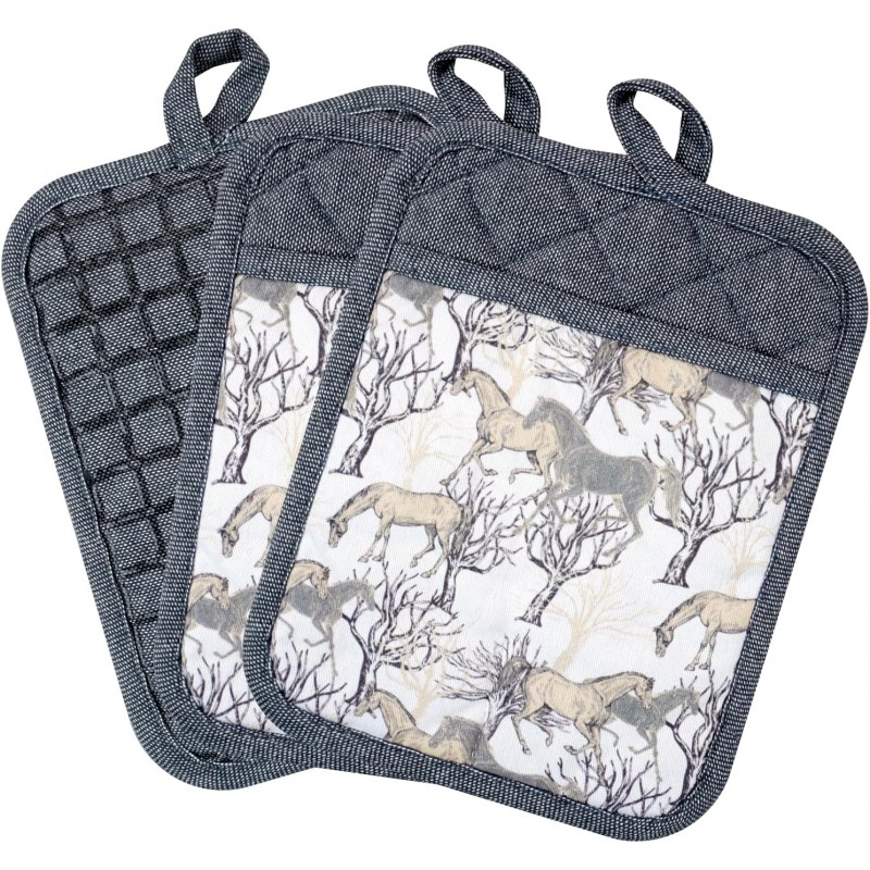 Pot Holders Set of 3 Silicone Printing Non Slip Heat Resistant, Yarm-Dyed Hot Pads Cotton Home Kitchen Cooking Barbecue Microwave Women Men Machine Washable BBQ Grilling. (Gray Potholders)