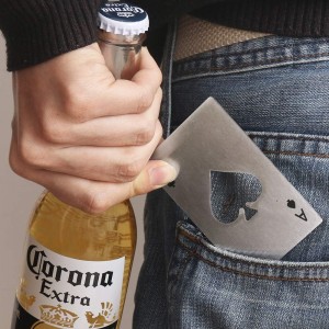 6-Piece Bottle Opener Set - Stainless Steel Poker & Spade Designs, Silver & Black