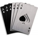 6-Piece Bottle Opener Set - Stainless Steel Poker & Spade Designs, Silver & Black