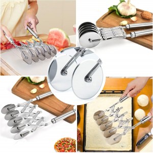Juome 5 Wheel Pastry Cutter Stainless Pizza Slicer Multi-Round Dough Cutter Roller Cookie Pastry Knife Divider with Handle