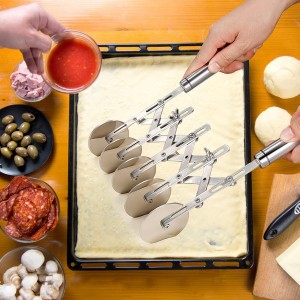 Juome 5 Wheel Pastry Cutter Stainless Pizza Slicer Multi-Round Dough Cutter Roller Cookie Pastry Knife Divider with Handle