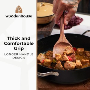 Wooden Utensil Set 8 Pcs – Sturdy & Easy to Clean, Natural Teak Wooden Spoons for Cooking – Non-Scratch Cooking Utensils with Spatula, Turner, Ladle, Spoons, Skimmer, Holder, Spoon Rest & 6 Hooks