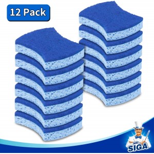 MR.SIGA Non-Scratch Cellulose Scrub Sponge, Dual-Sided Dishwashing Sponge for Kitchen, 12 Pack