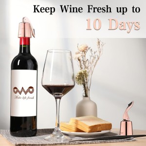 OWO Stainless Steel Wine Bottle Stopper, Reusable Wine Saver with Silicone Seal, Decorative Bottle Sealer, Keeps Fresh (Rosegold, 1 Pack)
