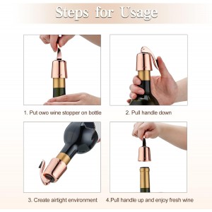 OWO Stainless Steel Wine Bottle Stopper, Reusable Wine Saver with Silicone Seal, Decorative Bottle Sealer, Keeps Fresh (Rosegold, 1 Pack)