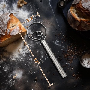 Jillmo Danish Dough Whisk, 12inch Stainless Steel Bread Whisk