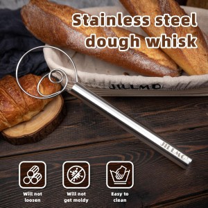 Jillmo Danish Dough Whisk, 12inch Stainless Steel Bread Whisk