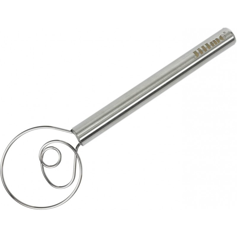Jillmo Danish Dough Whisk, 12inch Stainless Steel Bread Whisk
