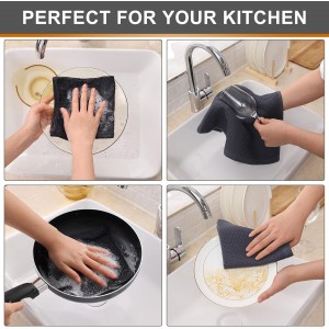 Kitinjoy 100% Cotton Kitchen Dish Cloths (12 X 12 Inches, Dark Grey), 6 Pack Waffle Weave Ultra Soft Absorbent Dish Towels for Drying Dishes Quick Drying Kitchen Towels Dish Rags