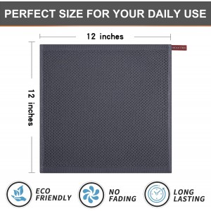 Kitinjoy 100% Cotton Kitchen Dish Cloths (12 X 12 Inches, Dark Grey), 6 Pack Waffle Weave Ultra Soft Absorbent Dish Towels for Drying Dishes Quick Drying Kitchen Towels Dish Rags