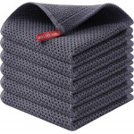 Kitinjoy 100% Cotton Kitchen Dish Cloths (12 X 12 Inches, Dark Grey), 6 Pack Waffle Weave Ultra Soft Absorbent Dish Towels for Drying Dishes Quick Drying Kitchen Towels Dish Rags